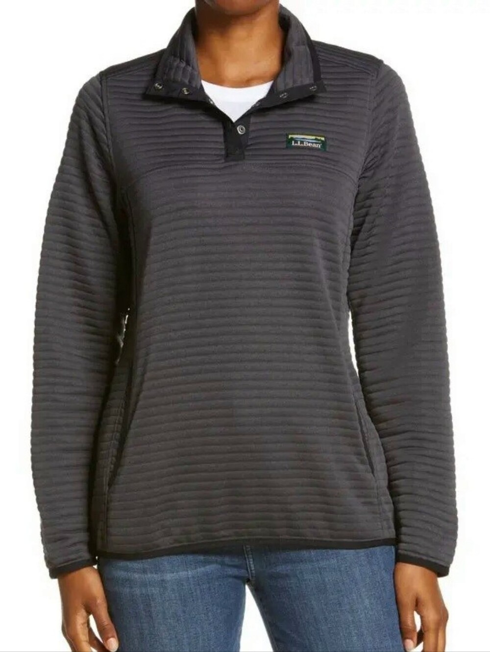 LL Bean Women's Airlight Knit Pullover Size Small S Ribbed Gray Gorpcore Hiking